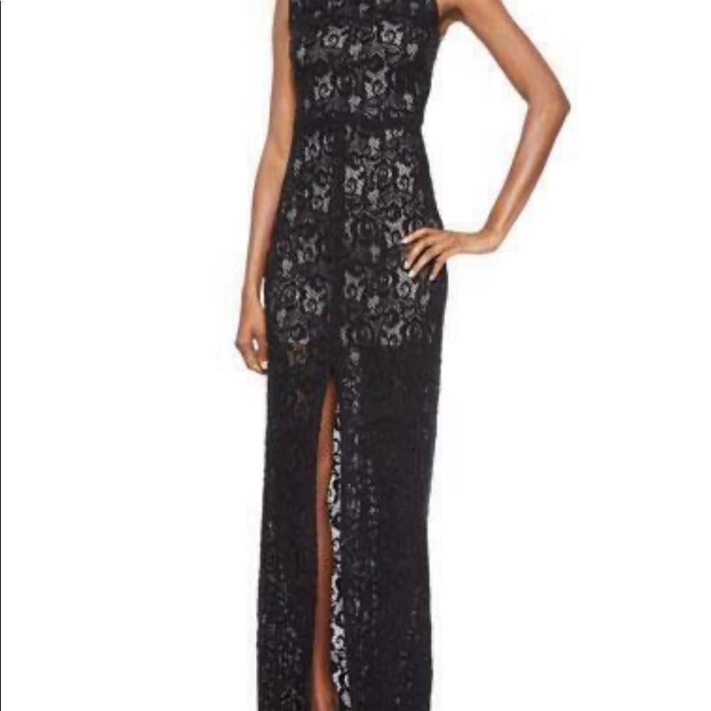 Alice and Olivia high neck gown with slit legs